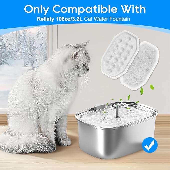 16+16 Pack Pet Water Fountain Filter Compatible with Rellaty & Fit for Neareal 108oz/3.2L Automatic Dog Water Dispenser, Cat Filters for Fountain Cat Bowl