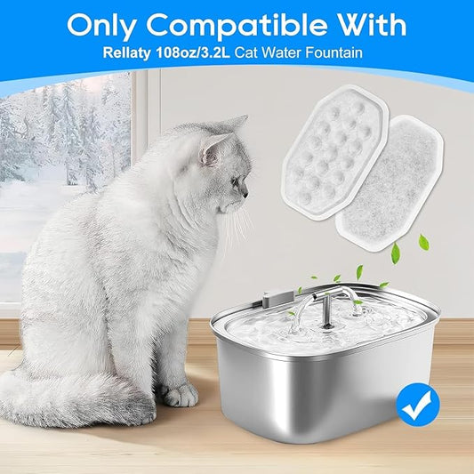 24 Pack Stainless Steel Cat Fountain Filters Compatible with Rellaty & Fit for Neareal Cat Fountain 108oz/3.2L, Replacement for Automatic Pet Fountain Dog Water Dispenser