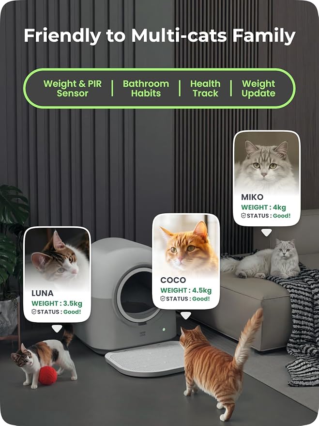 TYPro Self Cleaning Cat Litter Box Automatic Hands-Free Smart Robot self Cleaning Cat Litter Box for Multiple Cats with APP Control Safe with Litter Mat Waste Bags and Deodorizer