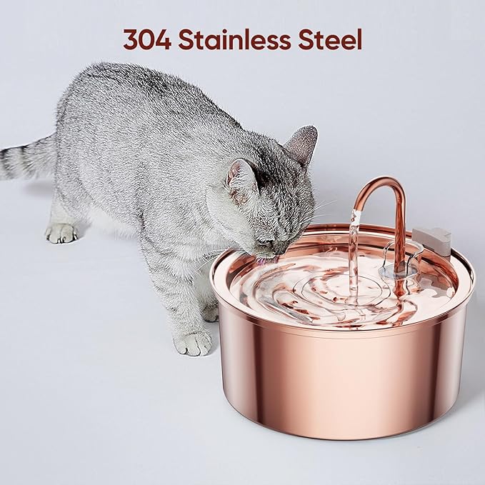 Tomxcute Cat Water Fountain Stainless Steel - 108oz/3.2L Cat Fountain for Drinking- Large Capacity Pet Water Fountain - Copper Surface
