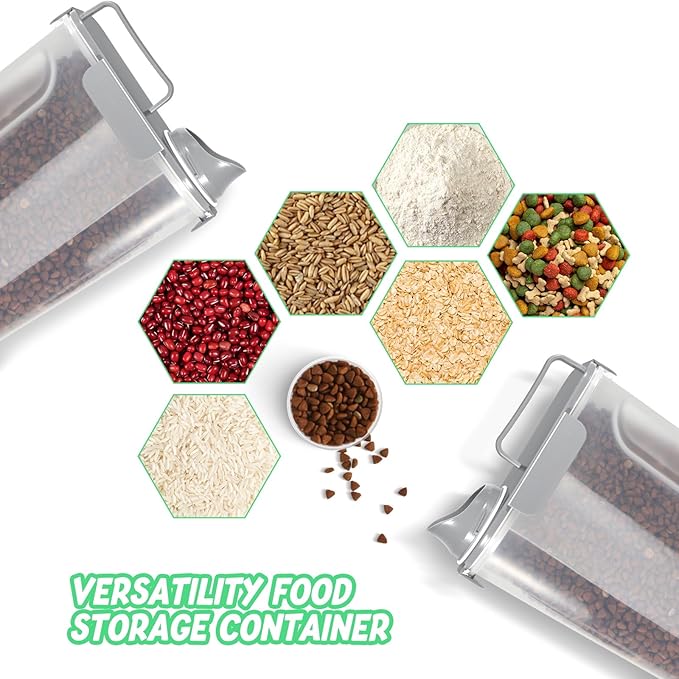 5-7Lbs Dog Cat Food Storage Container with Upgraded Large Nozzle BPA-free, 4 Snap Seals Plastic Pet Food Storage Containers with Handles (2, Light Gray, 5L)