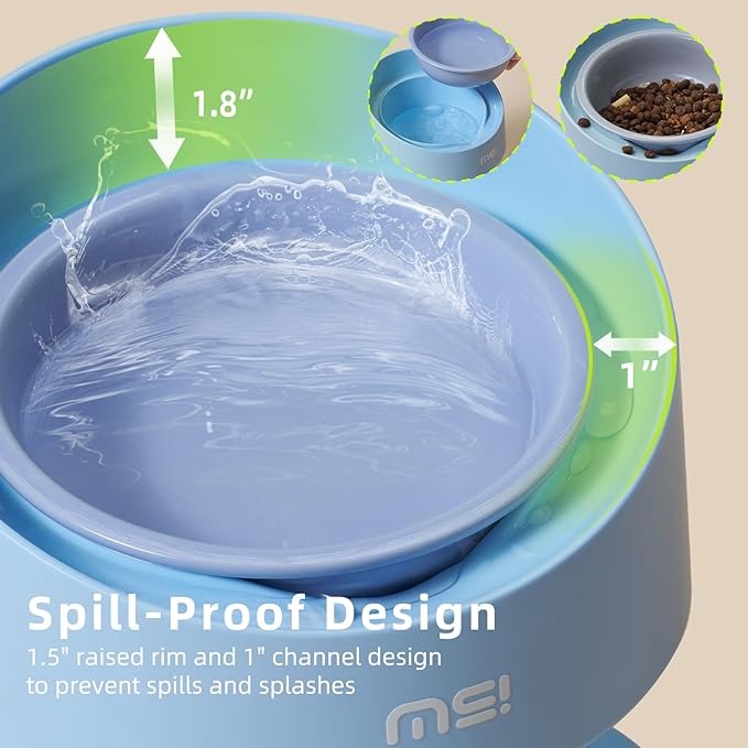 MS!MAKE SURE Adjustable Raised Cat Bowls, Ceramic Elevated Cat Bowls, Pet Bowl with Anti - Slip Rubber Pad, Leak - Proof, Lead & Cadmium Free, Whisker - Friendly, for All Life Stages of Age Blue