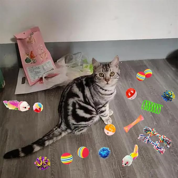 46 PCS Cat Toys for Indoor Cats, Kitten Toys with Cat Spring Toy, Mint Catnip with Crinkle Mouse Ball for Indoor Cats Kittens Exercise