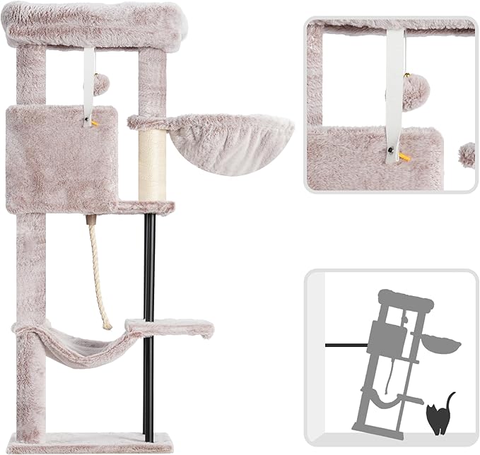 Cat Tree, Cat Tower for Indoor Cats, 43.3 inch Cat Tree Tower with Sturdy Steel Tube, Cat Hammock, Cat Condo for Small Cats and Kittens, Cat Scratching Post, Muchroom GCT004SMU