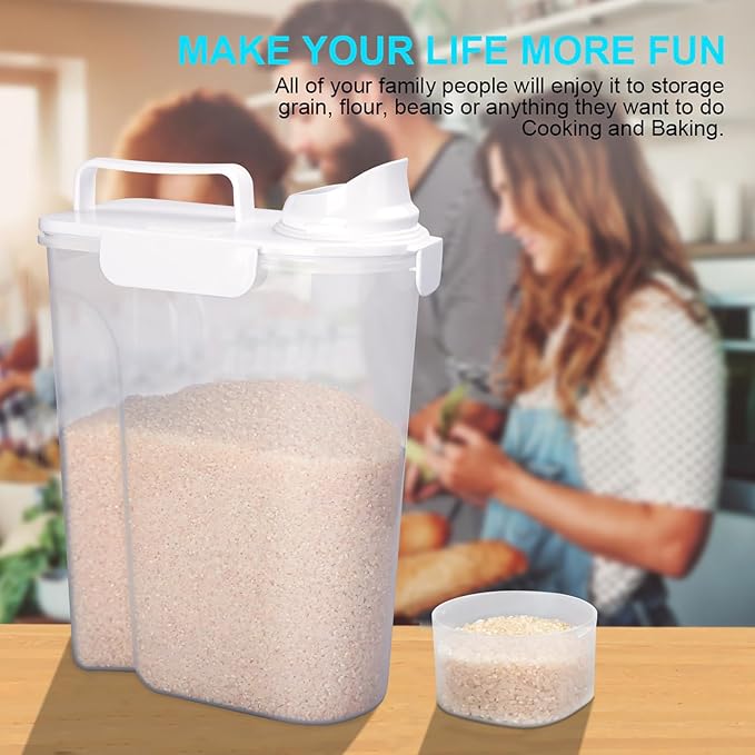 Rice Airtight Dry Food Storage Containers 2 Pack, BPA Free Plastic Storage Bin Dispenser with Pourable Spout, Portable Handle, Kitchen Pantry Organization for Cereal, Flour and Baking Supplies