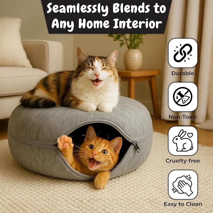 Cave Pet Bed for Cats Calming Anti Anxiety Crate Bed Machine Washable Breathable Soft Padding (24" L x 24" W x 12" H)