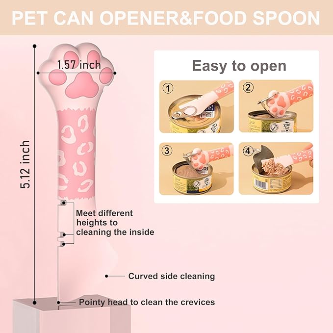 PETPAWLOVELY-Cat&Dog Food Can Covers Lids,Silicone Cat Food Spatula or Can Opener,Cat Treat Spoon.Multi-Function Cat Treat Dispenser Spoon,1 Lid&2 Spoon for Wet Food(Pink)