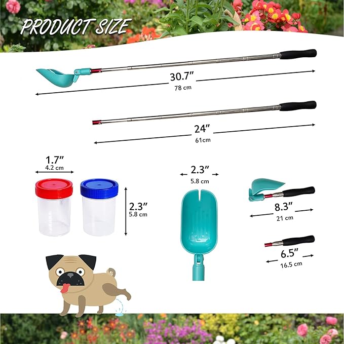 QMARK Telescopic Urine Collector, Reusable Dog Urine Sample Catcher, Cat Pee Stick for Veterinary Supplies, with 2 Collection Cups (Rotatable)
