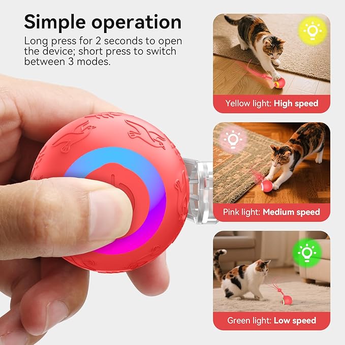 Interactive Cat Toys Ball for Indoor Cats,Automatic Kitten Toys for Bored Indoor Adult Cats,Motion Activated,USB Rechargeable(red)