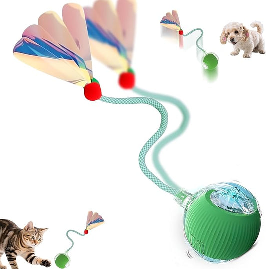 Interactive Cat Toys Ball - 2025 New Gen with Smart Obstacle Avoidance,Auto Wake-Up & 3-Speed Adjustable,Includes 2 Speedy Tail 2.0 Ropes, Ideal Kitten Toys for Bored Indoor Cats (Green)