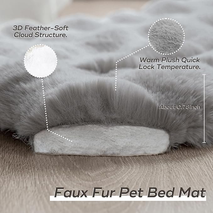 Cat Beds for Indoor Cats Plush Pad Mat with Non-Slip Bottom Faux Fur Soft Kitten Bed for Carriers/Floor/Couch Dog & Puppy Washable 23 x 15 Inch Medium Grey