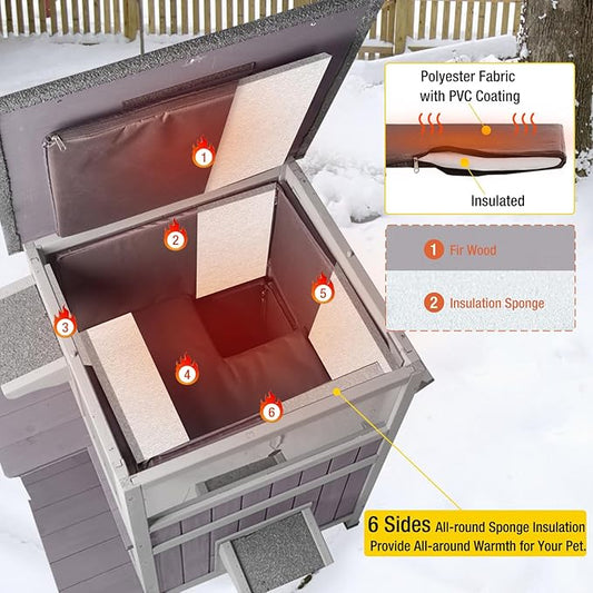 Aivituvin Outdoor Cat House Insulated for Winter, Heated Cat Shelter Kitty House Feral Cat Shelter with 100% Insulation Liner