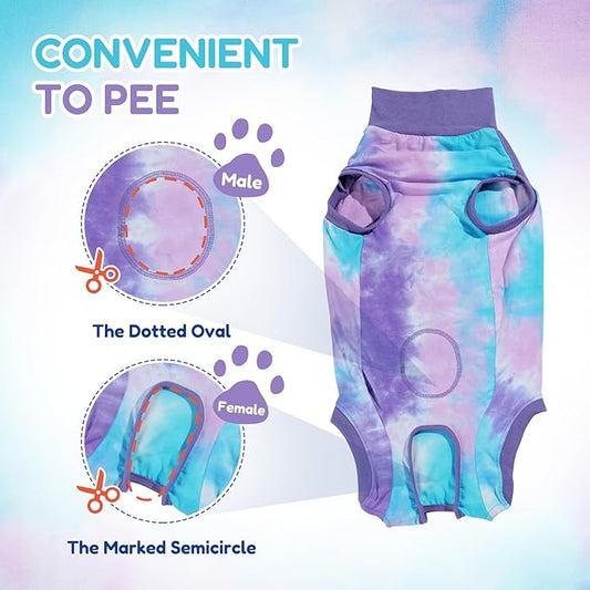 Breathable Dog Recovery Suit for Male/Female, Retro Sky Dye Dog Onesie for Abdominal Wounds, Cone E-Collar Alternative After Surgery to Anti-Licking, Professional Surgery Suit for Dogs