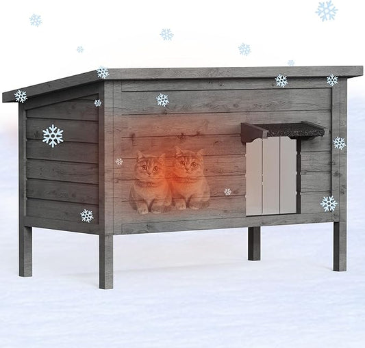 Cat House Outdoor Feral Cat Shelter Fully Insulated Outside Feral Cat Enclosure Wooden for Multiple Cats Possum Stray Condos Barn Cat Weatherproof Cathouse 34.4" L x 21.7" W x 27.2" H