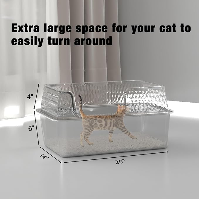 Suhaco Stainless Steel Litter Box Side Entry, Kitty Black Litter Mat and White Scoop Included Covered Metal High Sided Large Cat Litter Box with Lid Removable Enclosure for Medium Cats (Grey)