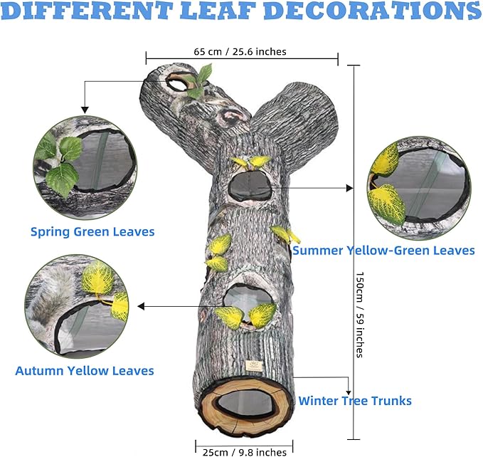 Cat Tunnels for Indoor Cats, Tree Trunk Cat Tunnel Toys, Cat Stuff Accessories for Large Cats Kitten and Other Small Animals to Chase and Play, Foldable & Easy to Store, Cat Tube Toys L 59"