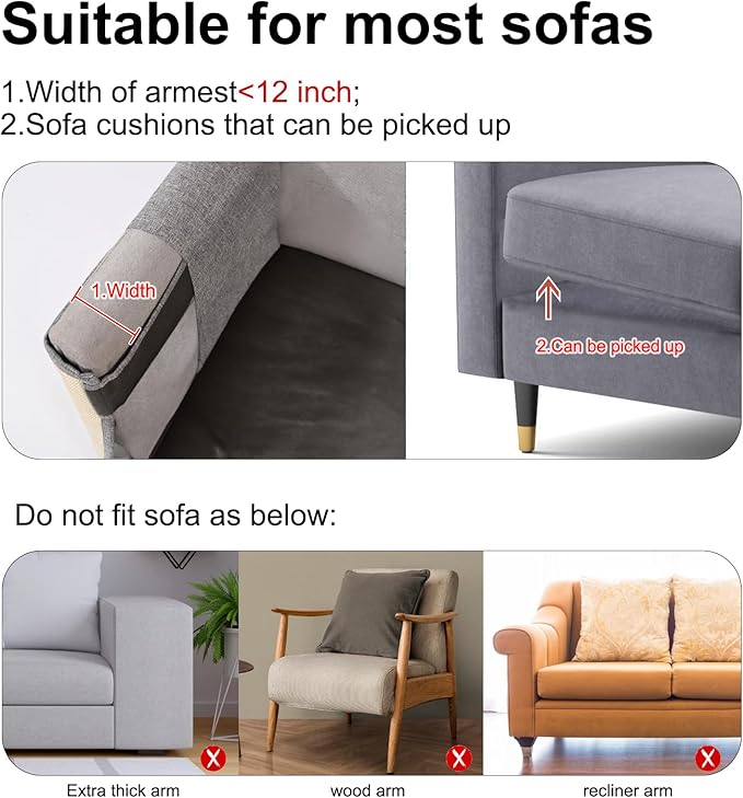 Cat Scratch Sofa Protector,Cat Scratching Couch Protector with 19.7''L*23.6''W Natural Sisal for Protecting Couch Sofa Chair (Dark Grey/Right Hand)