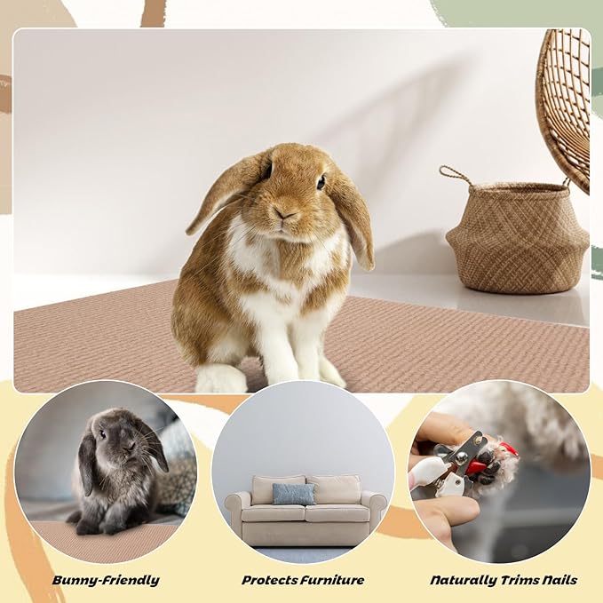 Rabbit Scratching Pad, 6.56 ft Self Adhesive Bunny Mat, Cuttable Rabbit Bedding Rug, Bunny Cage Accessories (6.56 ft)