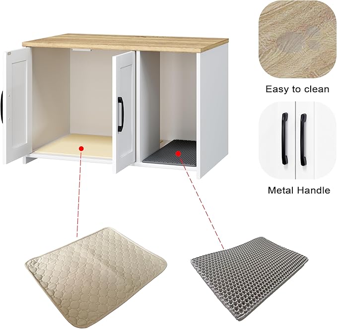 Cat Litter Box Enclosure, Hidden Litter Box Furniture with 2 Doors,Wooden Cat Washroom Indoor, Freestanding Cabinet for Living Room,Hallway,White