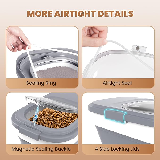 23-25 Lbs Airtight Dog Food Storage Container,Collapsible Dog Food Container with Lid,Wheels,Handle,Large Pet food storage Container with Scoop,Small Food Container for Dog Cat