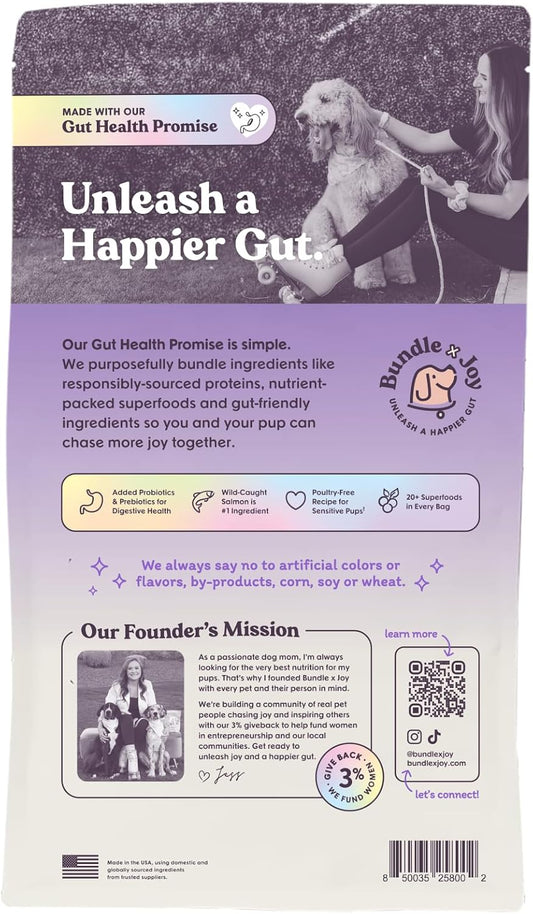 Vibrant Salmon Probiotic Dog Food Dry, 4lb Bag, Allergy and Gut-Friendly Adult Kibble for Digestive Health with Wild-Caught Salmon, 20 Plant Based Superfoods, Beef and Poultry Free