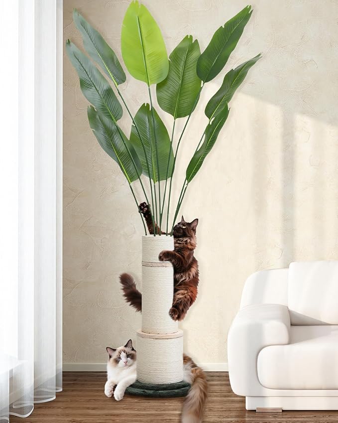 EMUST Cat Scratching Post, 5.86FT Cat Tower with Tall Scratching Posts for Indoor Cats Adults with Nature Sisal Rope-Bird of Paradise Artificial Plants Indoor with 9 Trunks, 70" Faux Tree for Decor