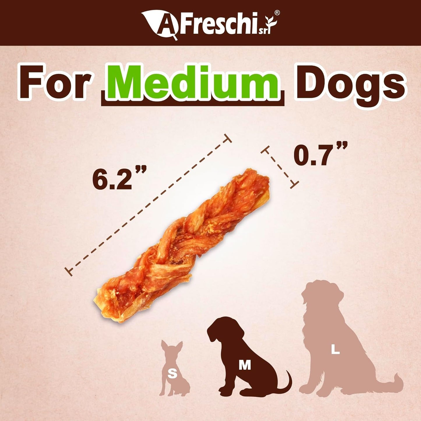 Afreschi Turkey Tendon Braid (M) 3.17 oz, USA-Sourced Turkey Tendon, All Natural Human Grade Dog Chew, Hypoallergenic, Rawhide Alternative, Dog Treats for Small & Medium Breeds