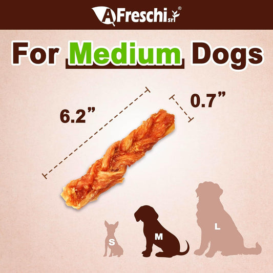 Afreschi Turkey Tendon Braid (M) 3.17 oz, USA-Sourced Turkey Tendon, All Natural Human Grade Dog Chew, Hypoallergenic, Rawhide Alternative, Dog Treats for Small & Medium Breeds