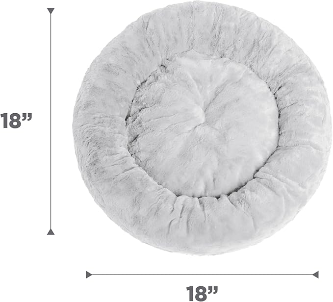 Best Friends by Sheri Original Calming Donut Dog and Cat Bed, Lux Faux Fur, Gray, XS (18in x 18in) - Anxiety Relief for Pets Up to 10 lbs