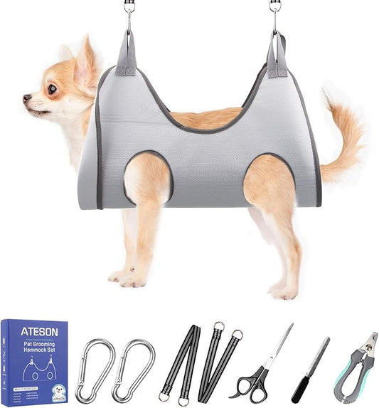 Pet Dog Grooming Hammock Harness for Medium Dogs Nail Trimming, Dog Sling for Cutting Nails, Dog Hanging Holder Hanger with Nail Clippers, Nail File, Scissors