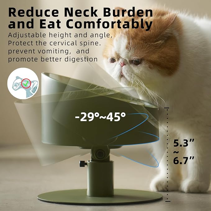 MS!MAKE SURE Adjustable Raised Cat Bowls, Ceramic Elevated Cat Bowls, Pet Bowl with Anti - Slip Rubber Pad, Leak - Proof, Lead & Cadmium Free, Whisker - Friendly, for All Life Stages of Age Pink Green