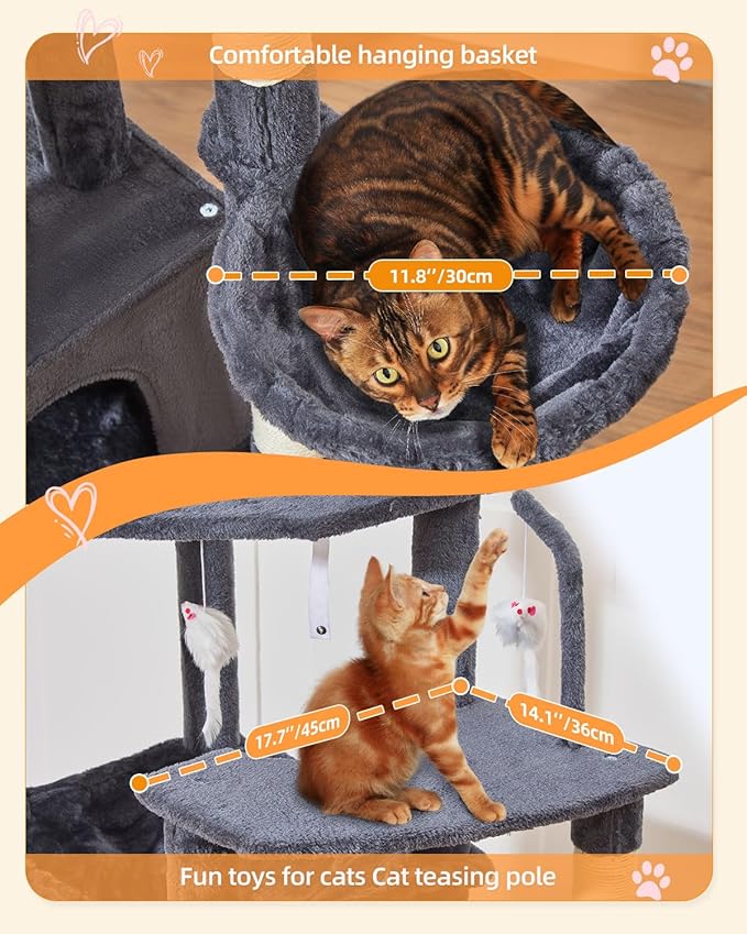 Taoqimiao MS032G 83In Cat Tree for Indoor Cats Large Adult, XXL-Cat Tower, Suitable 20lb+ Heavy Duty Large Cats, 2 Luxurious Cat Cando with 8 Scratching Posts,Oversized Metal Hammocks,Smoke Gray
