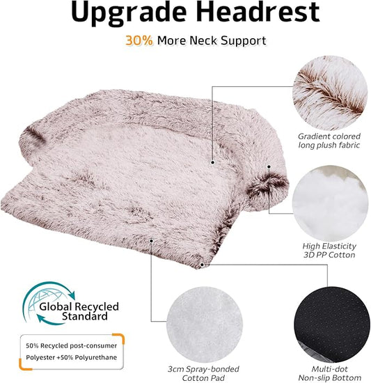GGIB Calming Dog Bed Fluffy Plush Dog Mat for Furniture Protector with Removable Washable Cover for Large Medium Small Dogs and Cats (Extra Large (53x39.3x6), Rust White)
