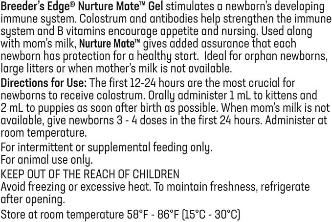 Revival Animal Health Breeder's Edge Nurture Mate - Colostrum Supplement for Puppies & Kittens, Dogs, Cats - 30 ml Paste