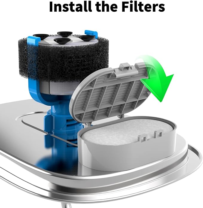 24 Pack Cat Water Fountain Filter Replacement, 4+4/8+8/12+12/16+16 Pack for Stainless Steel Cat Water Fountain 2L/67oz and 3.2L/108oz, 12 Carbon Filters & 12 Pre-Filter Sponges