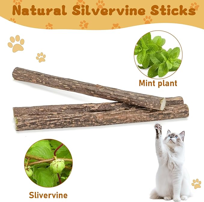 Silvervine Sticks for Cats, Natural Catnip Matatabi Chew Sticks Teeth Molar Chew Toys for Cat Kitten Kitty (25 PCS)