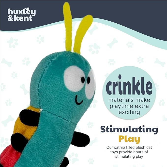 Huxley & Kent Plush Cat Toy - Interactive Catnip Toy for Cats & Kittens - Soft Kitty Toys with Crinkle & Catnip - Fun Indoor Play - Caterpillar