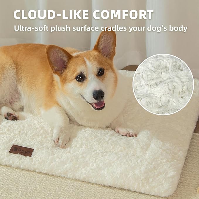 Fluffy Reversible Dog Bed Mat - Ultra Soft & Machine Washable Dog Crate Pad fit for Metal Kennel, Cozy Sleeping Mat, 41" x 27", Beige