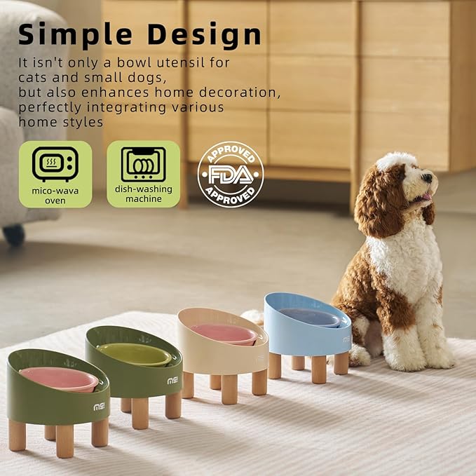 MS!MAKE SURE Cat Bowls, Adjustable Elevated Ceramic Cat Bowls with Anti-Slip Rubber Pad, Splash Guard, Lead & Cadmium Free, Whisker Friendly, for Puppies & Cats - 5.1" Wide, 295ML (10 oz), Green