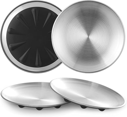 Cat Food Bowls, 6.7" Stainless Steel Whisker Fatigue Cat Plates with Non-Slip Silicone Base, Shallow Kitten Dishes for Wet & Dry Food