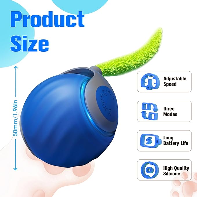 2025 New Upgrade Speedy Tail Cat Toy, Smart Interactive Pet Toys Comes with 4 Tails, Reinforced Version of The Cat Toys Balls, Two Speed Adjustment (Blue)