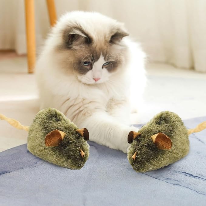 Fuzzy Mice Cat Toys - Sound Kitten Toy - Squeak Mice Chewing Plush Realistic Interactive Play Kitten Bite Interactive for Indoor Cat Pets Interactive Catnip Toys
