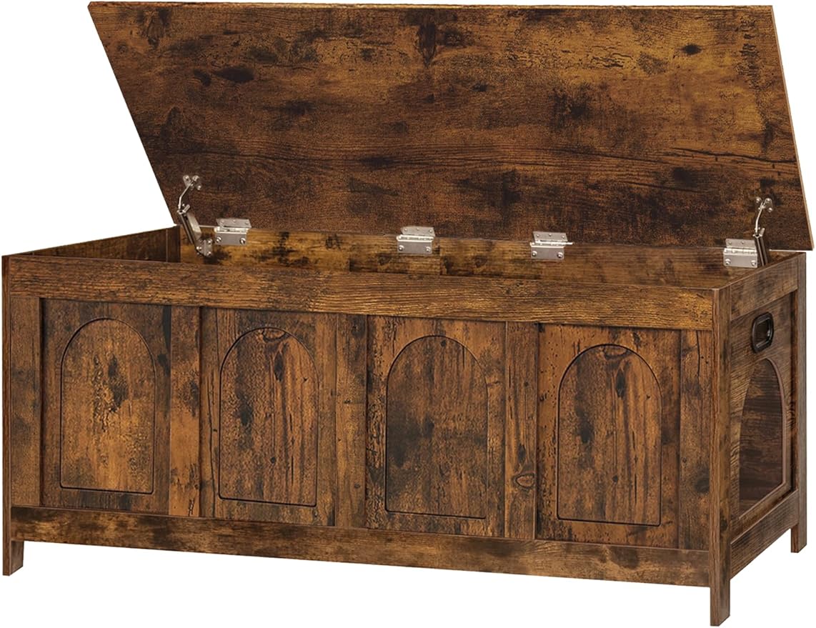 DINZI LVJ Cat Litter Box Enclosure, Flip Top Litter Box Furniture, Hidden Cat Washroom, 2-Entrances Wooden Pet House, 47.2"L x 18.7"W x 19.7"H, End Side Table, TV Stand, Easy Assembly, Rustic Brown