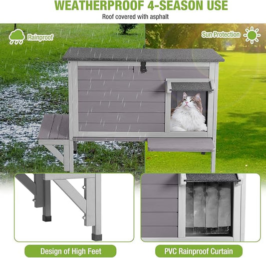 GUTINNEEN Insulated Outdoor Cat House with All-Round Liner, Weatherproof Feral Cat Shelter for Winter, Outside Stray Cat House with 3 Escape Doors and Elevated Base