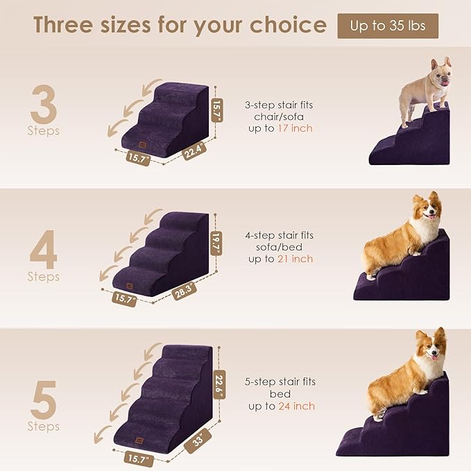 EHEYCIGA Curved Dog Stairs Ramp for High Beds 19.7" H, 4-Step Dog Steps for Small Dogs and Cats, Pet Stairs for High Bed Climbing, Non-Slip Balanced Pet Step Indoor, Purple