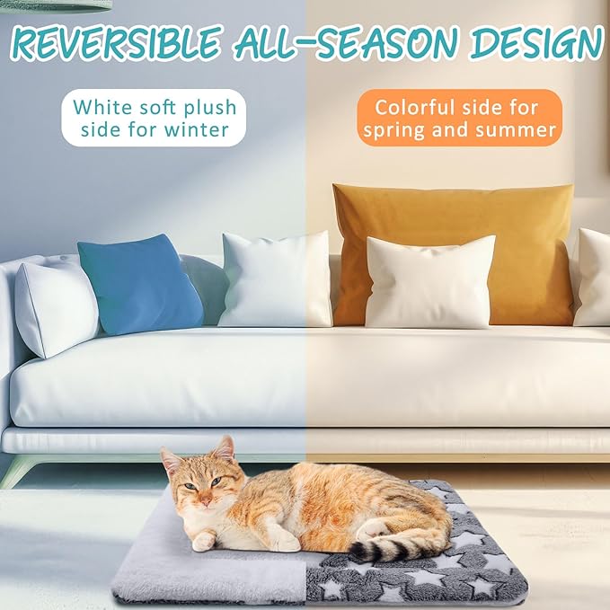 2 Pack Self Warming Cat Mat Self Heating Pad Bed Reversible Machine Washable Reflects Body Heat Warm Thermal Pet Pad Crate Blanket for Feral and Indoor Cat(Star,20'' X 30'')