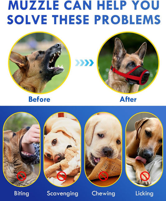 Dog Muzzle, Soft Air Mesh Muzzle for Small Medium Large Dogs Anti Biting Barking Chewing, Breathable Drinkable Adjustable Loop Pets Muzzle for German Shepherd Husky Labrador Retriever (Red,S)