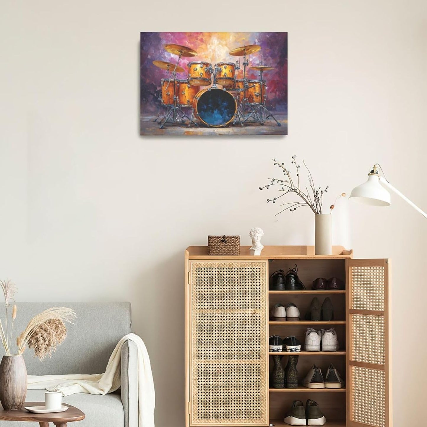 Music Wall Art Graffiti Musical Instruments Canvas Wall Decor Drum Pictures Painting Print Artwork Framed Decorations Gifts for Drummers Music Lover Studio Bar Musician Home Bedroom Living Room 16"x24"