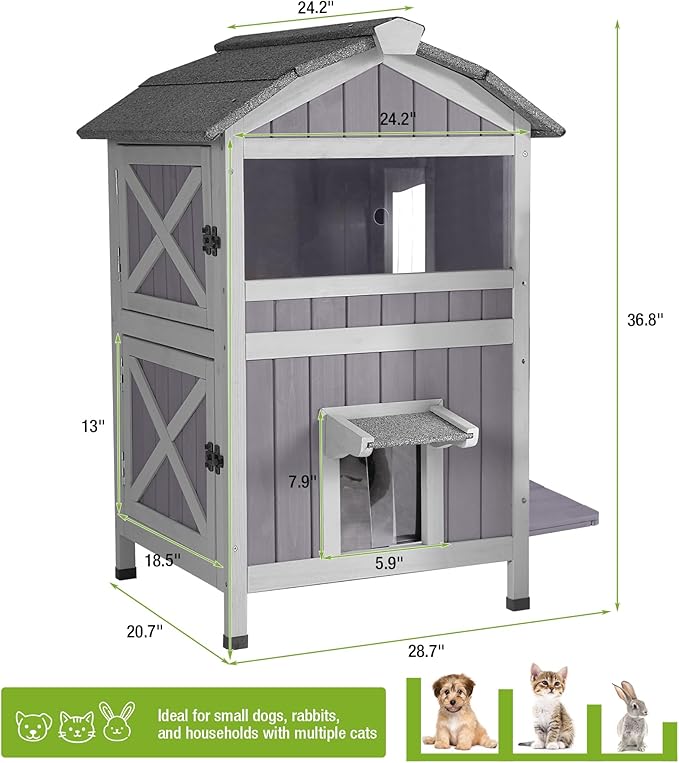 GUTINNEEN Insulated Cat House Outdoor for Winter, 2-Story Feral Cat Shelter Weatherproof with Large Acrylic Window, Movable Floor & Multiple Jumping Platforms for Outdoor Cats