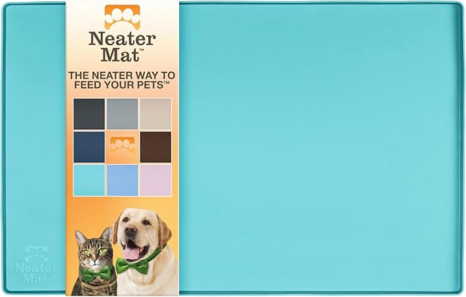 Neater Pet Brands Neater Mat Pet Mats for Food and Water, Cat & Dog Bowl Mat Waterproof Silicone, Feeding Tray, Dog Food Mats for Floors, Placemat w/Raised Edge for Under Bowls, 19” x 12”, Aquamarine